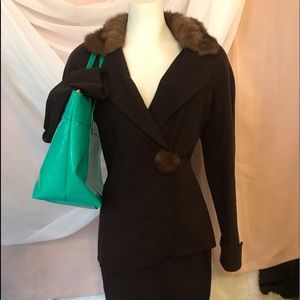 *SOLD ON MERCARI* Lilly & Taylor wool Suit with Finland Mink trim